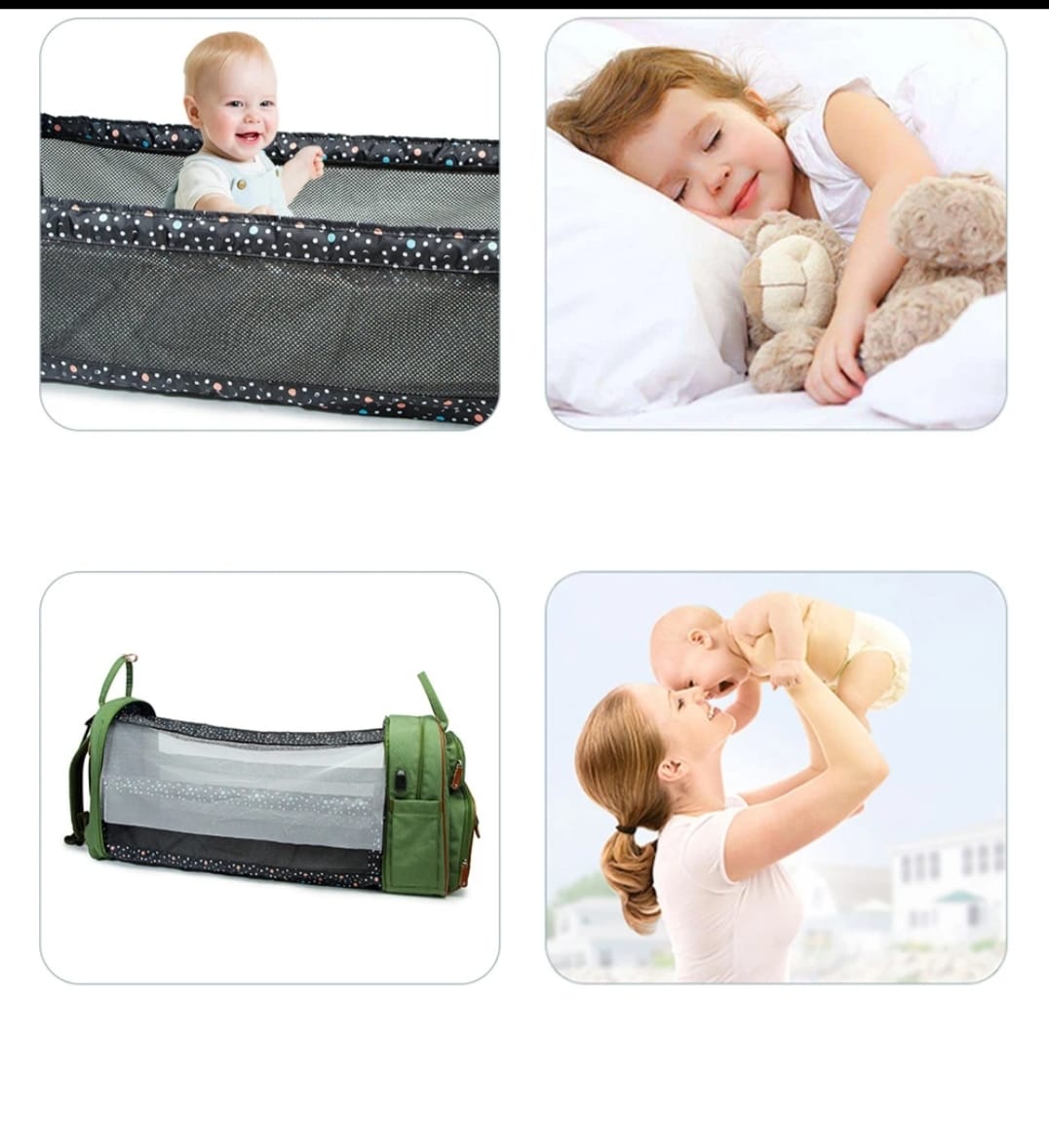 Mother & Baby Backpack with Mosquito Net – Convertible Folding Bed, Double Shoulder Design for Travel & Daily Outings