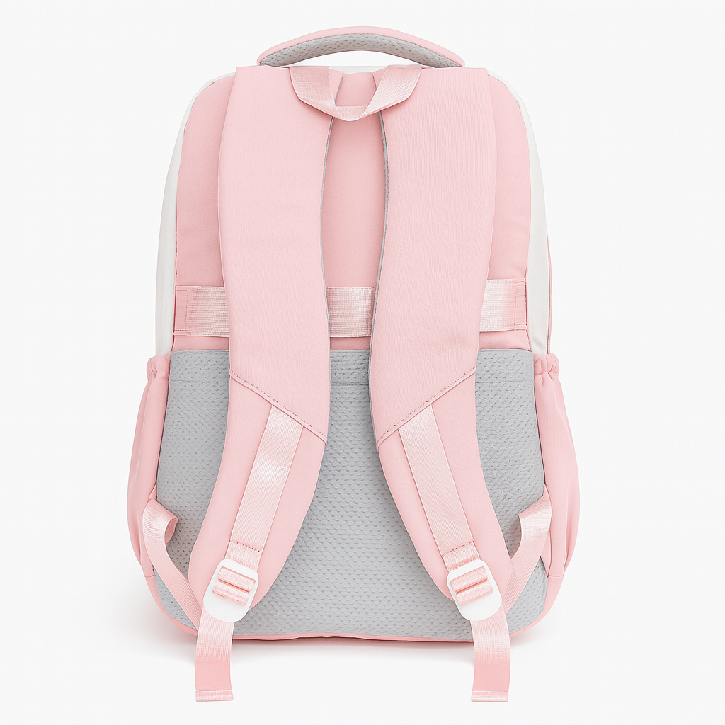 Pink & White Backpack for Girls – Cute School & Travel Bag with Mini Pouch