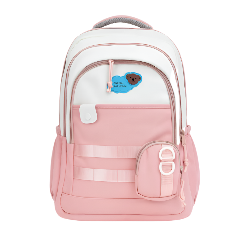 Pink & White Backpack for Girls – Cute School & Travel Bag with Mini Pouch