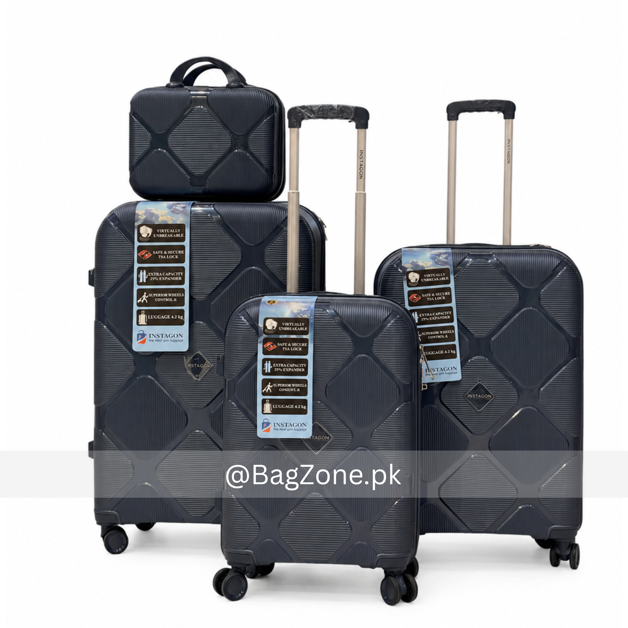 INSTAGON Premium PP Luggage Set of 4 with Beauty Box – TSA Lock, 360 ...